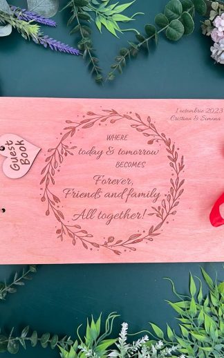 Album / guestbook nuntă – roz cu coroniţă