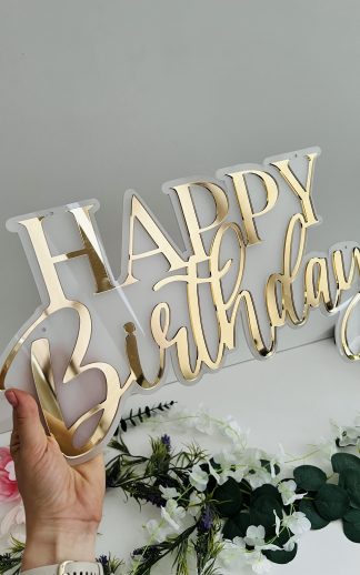 Happy birthday din plexiglas satinat și oglindă acrilică