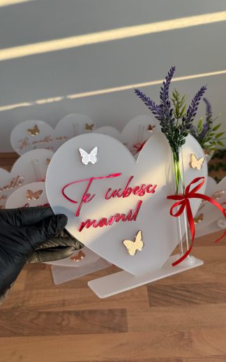 Mărțișor Inimă plexiglas cu eprubetă pentru flori