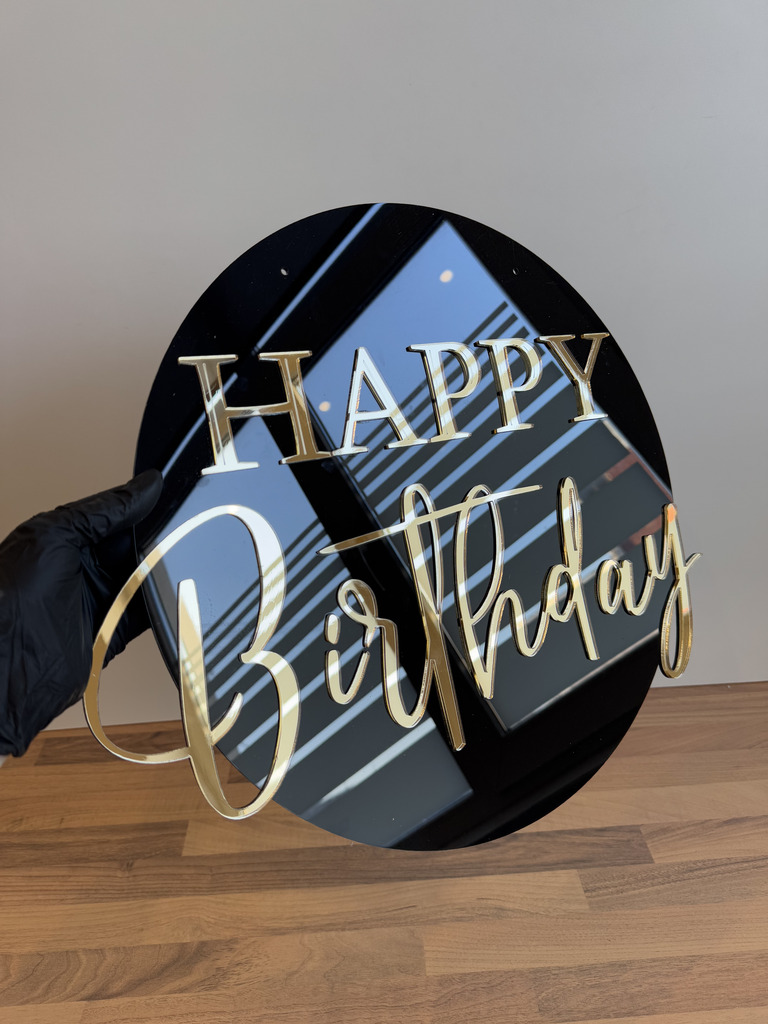 Panou Happy birthday din plexiglas şi oglindă