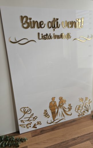 Panou plexiglas alb pentru listă invitați